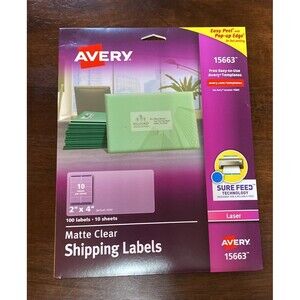 Avery 15663 Laser Matte Clear Shipping Labels 100 labels
